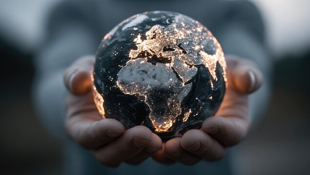 A luminous globe of Earth held gently in cupped hands