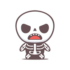 Cute and Angry Skeleton Character in Cartoon Style Illustration