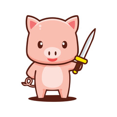A cute pig character holding a knife, portrayed in a cartoon style