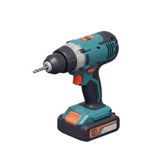 Cordless Teal and Black Power Drill with Orange Accents Isolated on Transparent Background for Construction Projects and Home Improvement