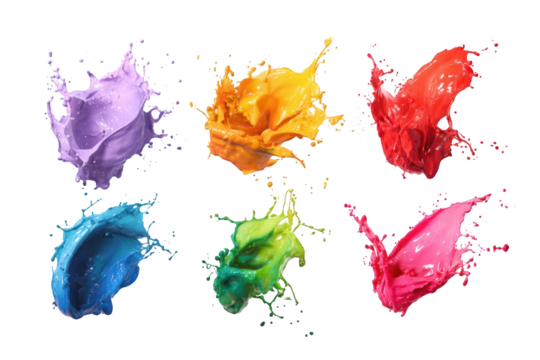 Colorful liquid splashes in various vibrant hues
