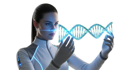 Scientist Studying Digital DNA Model Enhancing Medical Research and Genetic Discoveries