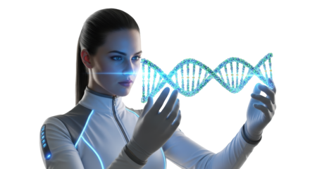 Scientist Studying Digital DNA Model Enhancing Medical Research and Genetic Discoveries