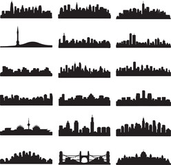 Fototapeta premium Diverse city skyline silhouettes in black and white cityscape urban
