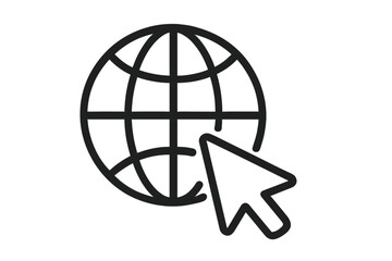 Go to web vector line icon. Internet address symbol with mouse cursor. Globe and pointer pictogram. Website access concept illustration. World wide web hyperlink sign.