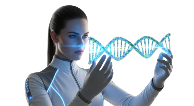 Scientist Studying Digital DNA Model Enhancing Medical Research and Genetic Discoveries