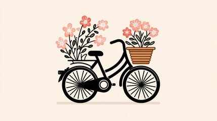 Fototapeta premium Black Bicycle with Pink Flowers in Pixel Art Style
