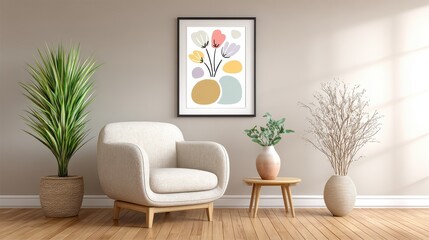 Fototapeta premium Pastel Abstract Art Print in Minimalist Living Room Interior