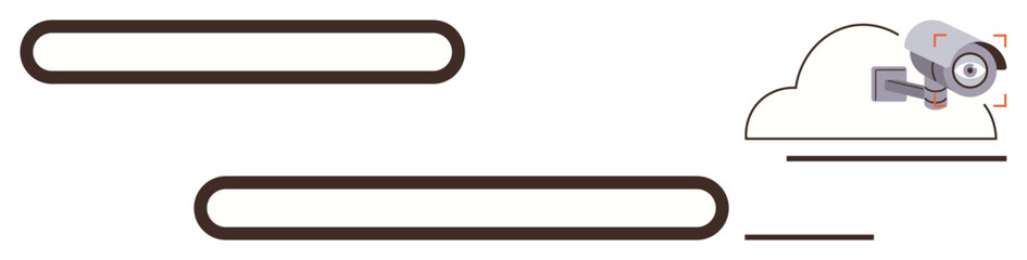 Security camera aimed towards cloud icon indicating data storage, synchronization, and monitoring. Ideal for digital security, data safety, cloud storage, privacy, video surveillance, technology