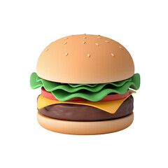 Illustration of a Classic Burger with Lettuce Cheese and Tomato on a Bun Isolated on a Transparent Background
