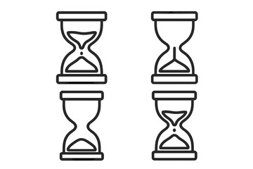 Hourglass sandglass line icon set. Time management, waiting, loading, process, deadline and countdown concept. Editable stroke vector for UI, UX, web and mobile apps.
