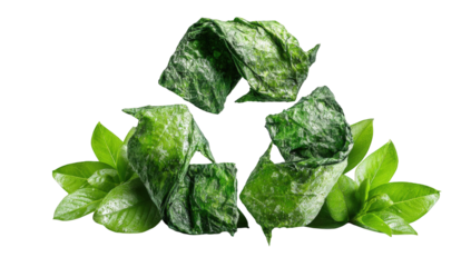 Fresh green leaves arranged in a recycle symbol