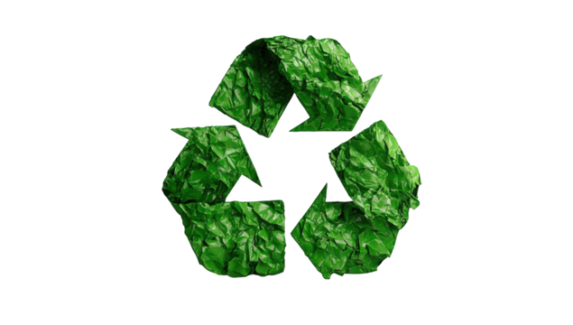 Green textured recycling symbol on black background