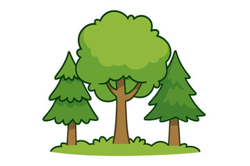 Minimalistic cartoon vector illustration of forest trees with pine and broadleaf trees, green nature icons for graphics, apps, environmental concepts, transparent background