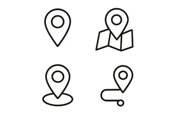 Map pin line icon set. Location marker, navigation route, and destination pointer symbols. Minimalist vector pictogram for GPS apps, web, and travel concepts. Editable stroke.