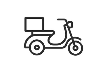 Obraz premium Delivery scooter icon for fast shipping service. Moped with box for food or package transport. Vector line art symbol for courier, logistics, e-commerce, web, and app design.