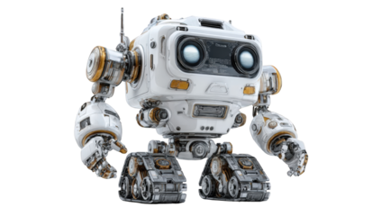 Cute white robot with gold accents