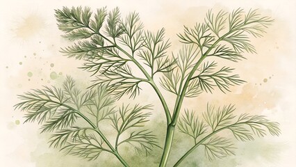 Green dill herb botanical illustration image