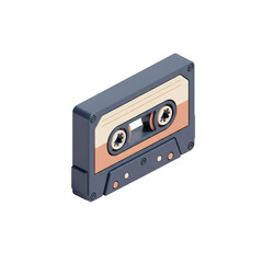 Obraz premium Isometric Audio Cassette Tape with Blue and Beige Design on Transparent Background for Retro Music Entertainment and Vintage Sound Experience