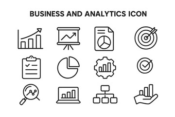 Vector business analytics line icon set. Chart, graph, report, data visualization symbols. Infographic elements for business intelligence, marketing strategy, financial growth.