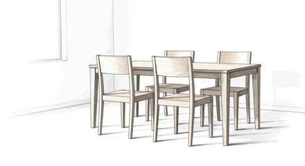 Hand drawn table with chairs in a bright corner restaurant concept