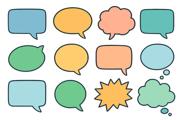 Colorful speech bubble collection in various styles. Vector cartoon illustration for creative communication, messaging, dialog, or comics. Set of talk and thought bubbles icon.