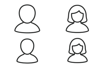 User Avatar Outline Line Icon Set for Graphic and Web Design, Apps, Adverts, Profile, Social Media, UI Elements, Cards, Minimalist Vector Cartoon Illustrations with Transparent Background