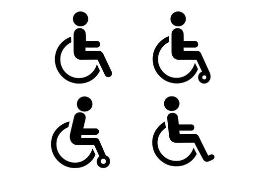 Set of wheelchair icons. International symbol of access. Disabled person pictogram for web and graphic design. Handicap accessibility sign for apps, UI, UX. Invalid logo.