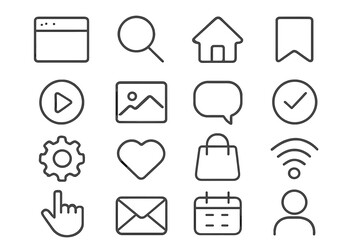 Simple isolated line icons collection with editable stroke, perfect for websites, books, cards, apps, and digital projects, clean vector cartoon illustration, transparent background, ordered set