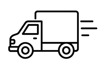 Fast delivery truck icon. Shipping service, express delivery, and logistics concept. Lorry symbol for web and apps. Vector line art illustration of a moving van.