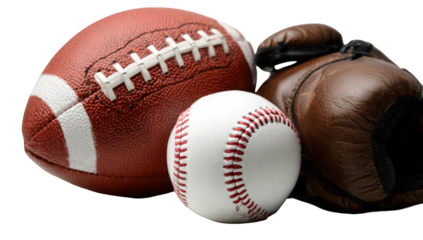 Sports balls and gloves.  Close-up