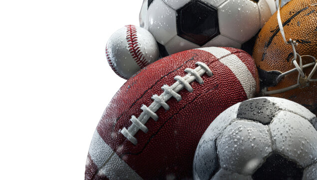 Close-up pile of various sports balls
