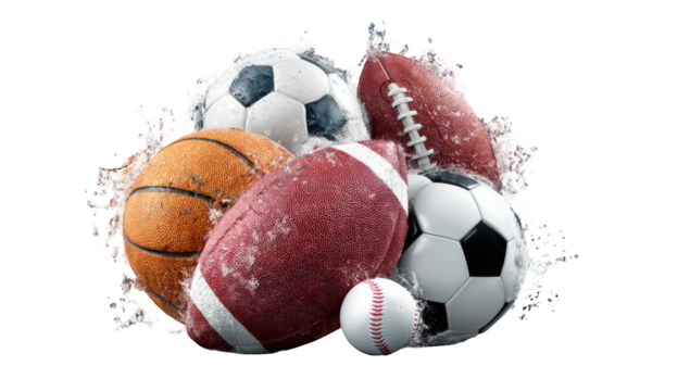 Sports balls in a splash