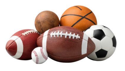 Assorted sports balls clustered together (4)