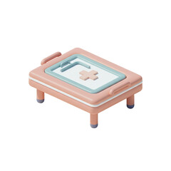 Isometric Pink First Aid Kit with Pastel Accents on Transparent Background for Medical Support and Health Related Concepts
