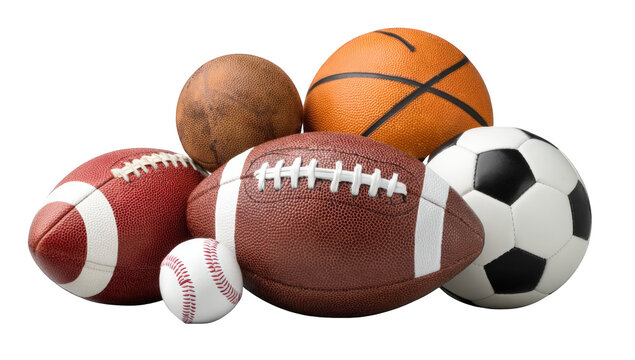 Assorted sports balls clustered together (4)