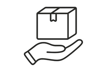 Hand holding package. Delivery service icon. Shipping, receiving parcel concept. E-commerce order symbol. Logistics, post, send. Minimalist vector line illustration.