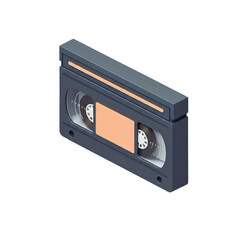 Obraz premium Isometric View of a Gray Vhs Cassette with Orange Details Retro Vintage Style Media Storage Isolated on Transparent Background