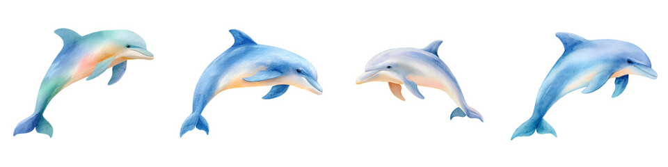 Obraz premium Watercolor Dolphins Set: Ocean Animals Illustrations
