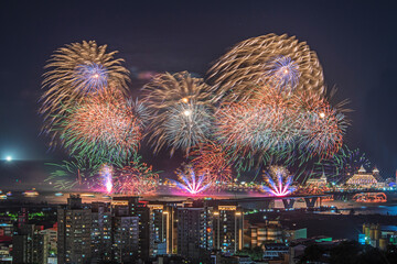 The Summer Fireworks Festival takes place in Tamsui, New Taipei City.