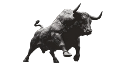 Gray bull statue against black background