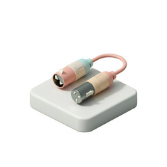 Pastel Color Audio Connector Set on White Block in Isometric View for Professional Audio Equipment and Sound Systems with Transparent Background