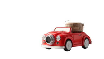 Cartoon red vintage car with a basket