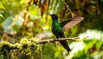 Fototapeta premium Hummingbird in lush rainforest
