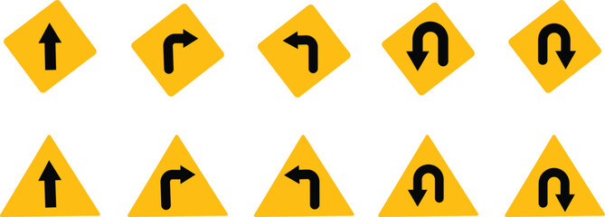 turn Right, Left, U sign set,right arrows symbol, traffic direction and Road safety, Black Arrow Sign Direction Icon illustration,
