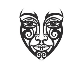 Tribal Art Face Silhouette with Loving Expression, Bold Black