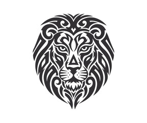 Naklejka premium Symmetrical Lion Face Tattoo Design, Bold Black Art