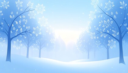 Winter forest scene with frosted trees