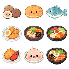 food icons set 한국음식 세트 군밤 비빔밥 김치찌개 튀김 