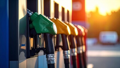 Gas station close-up with filling pistols